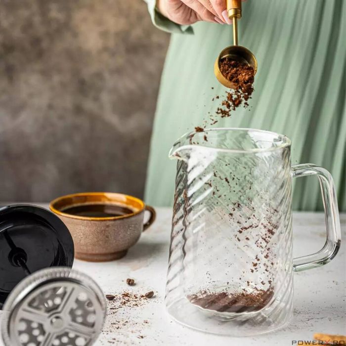 Infuzor cafea, ceai cu piston, sticla, 0,60 L, argintiu, Klausberg