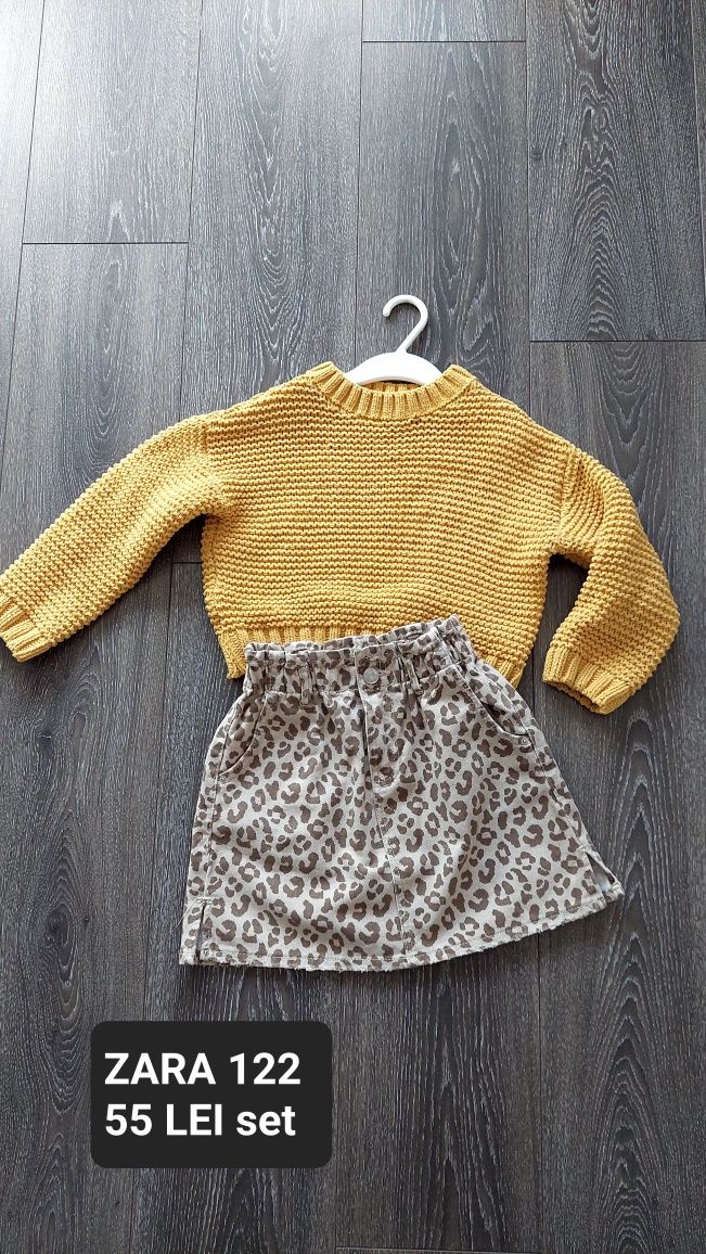 Set Zara, Fusta animal print și bluza/pulover galben, mărimea 122