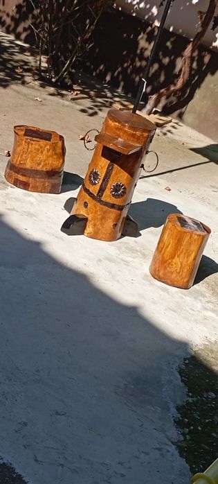 Set rustic stejar masă + 2 scaune.