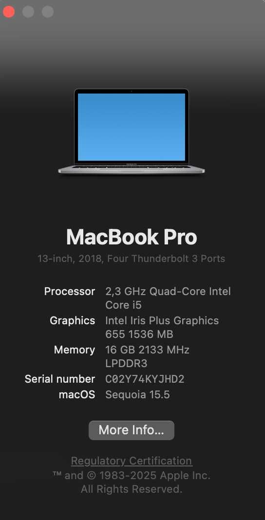 MacBook Pro 13" 2018 16GB RAM