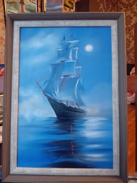 Картина "парусник"28х37 масло