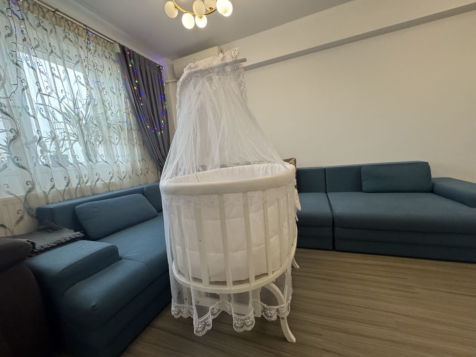 Pat bebe FAIRYTALE Mobexpert- saltea, așternut și baldachin incluse