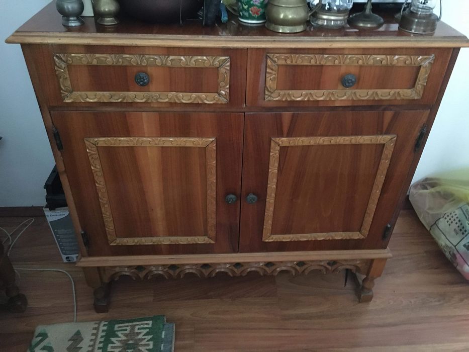 Mobila luxor lemn masiv stejar set sufragerie vitrina comoda scaune