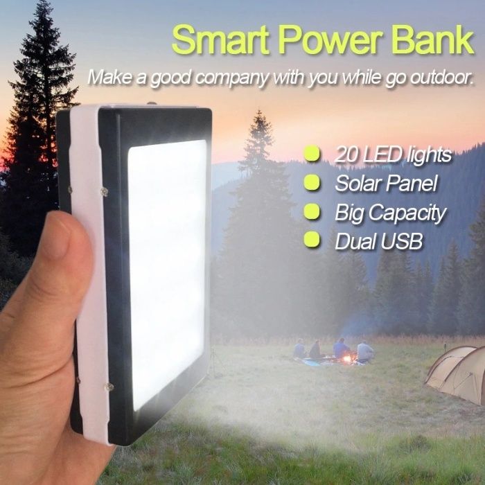 Соларна външна батерия power bank 60000mah с led фенер телефон iphone