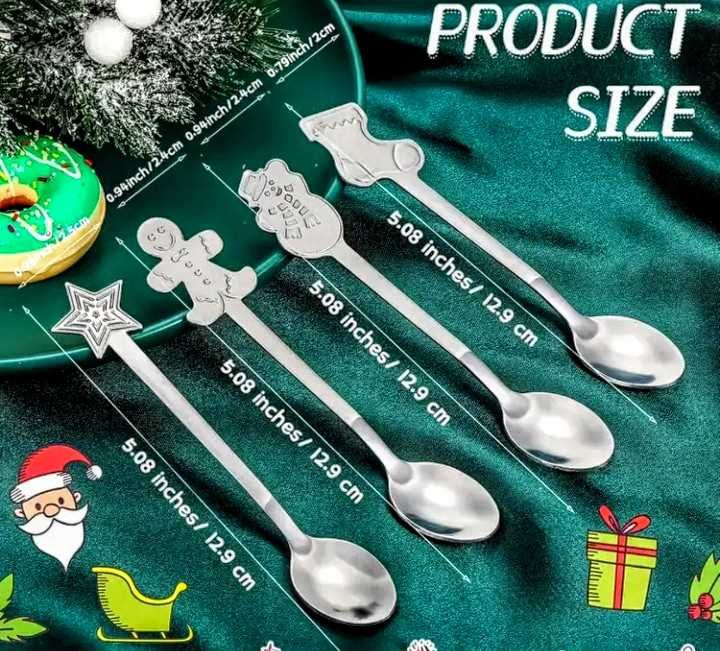Комплект от 4 броя коледни лъжички за кафе от неръждаема стомана.