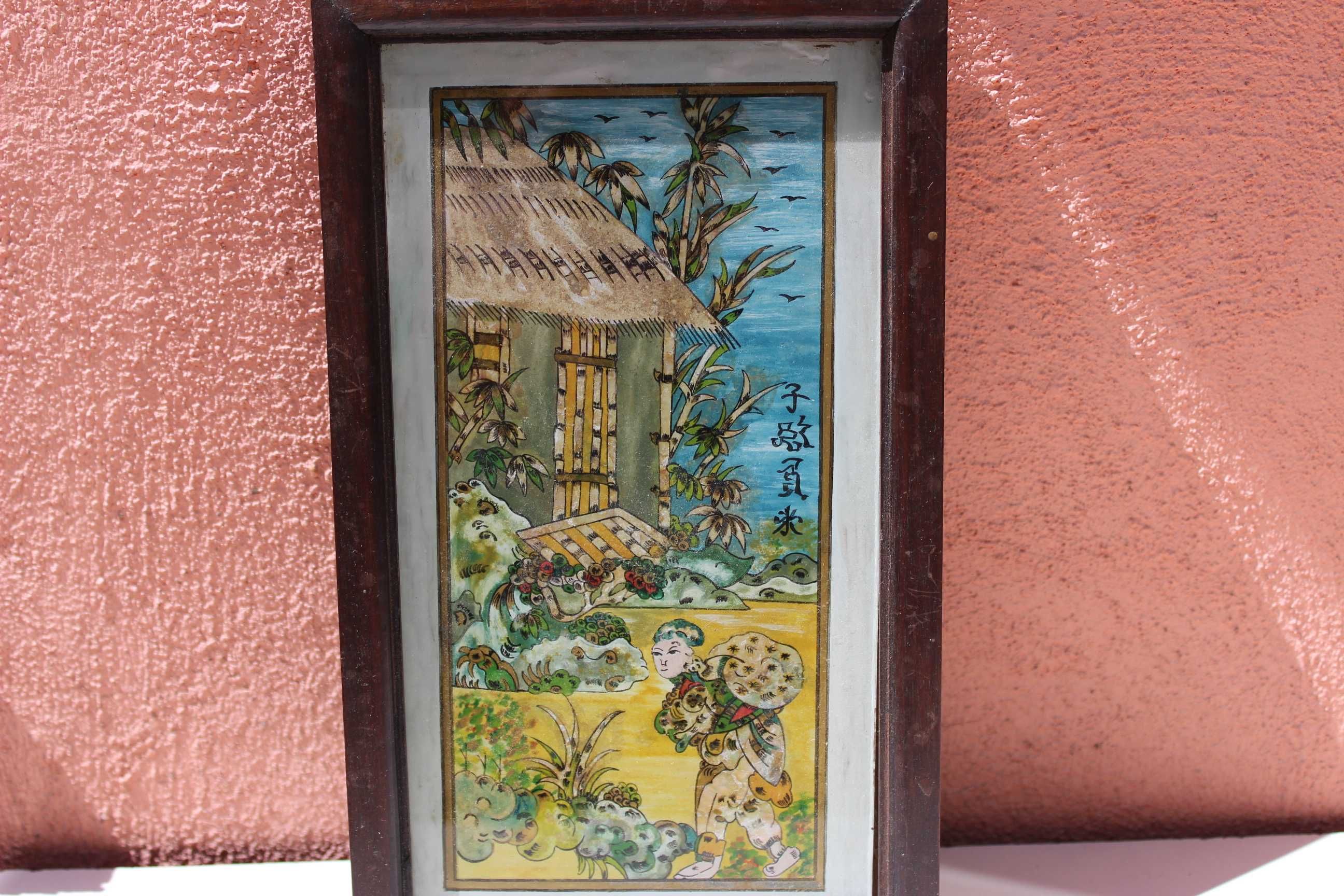 Pictura pe sticla REVERSE GLASS painting CHINA, sf secol 19