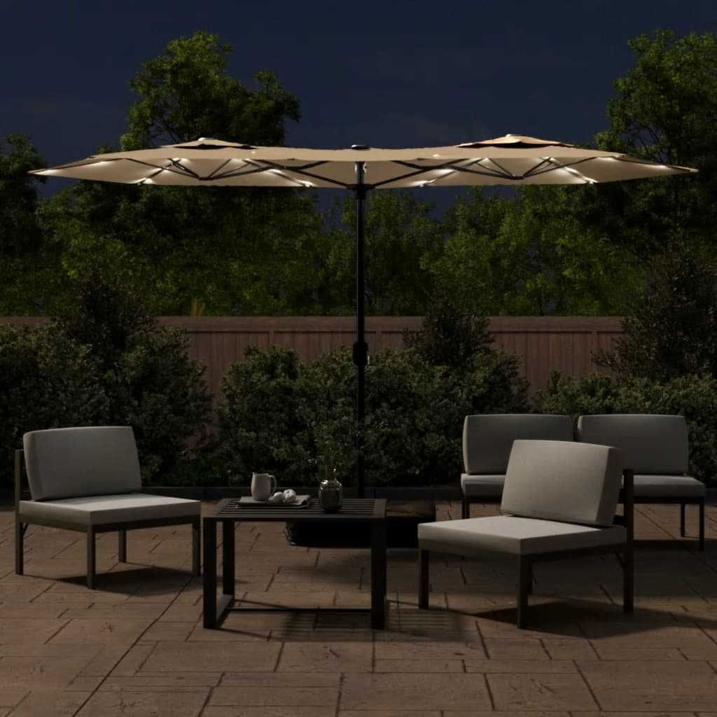Umbrela de soare gradina/terasa cu lumini LED 316×240 cm Taupe BRESCIA