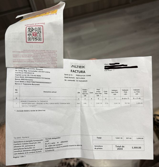 Iphone 16 pro 128 gb alb luat din Altex