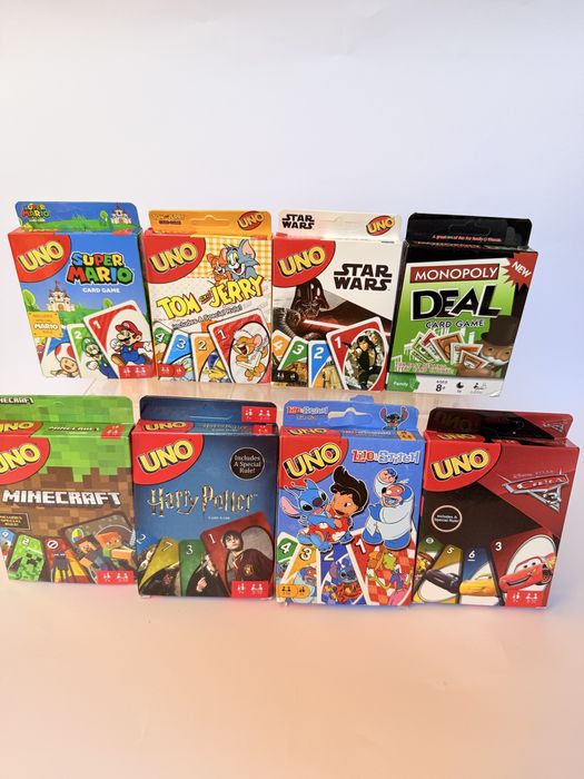 Карти UNO и Monopoly на дребно и едро Стич, Хари Потър, Майнкрафт, Мон
