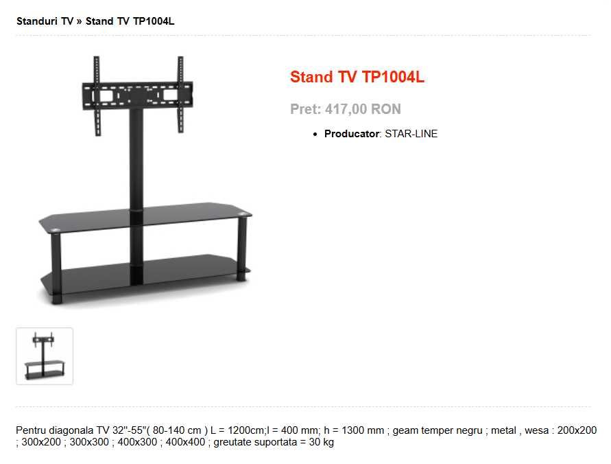 Stand suport TV STAR-LINE de podea diagonala 32"-55" Negru