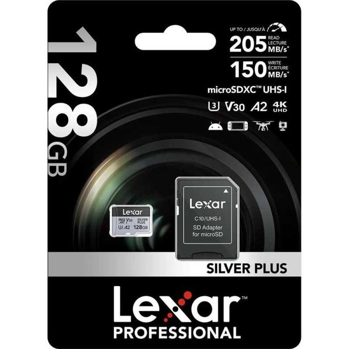 Card de memorie LexarProfessional SILVER Plus,128GB,microSDXC,UHS-I U3