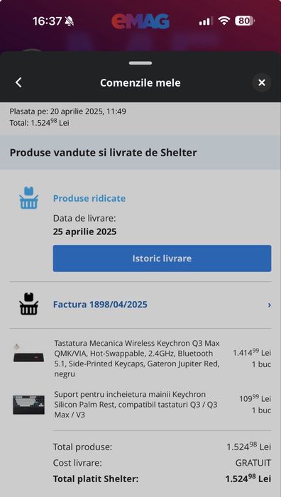 Tastatura Mecanica Keychron Q3 MAX Hot-Swappable Gateron Reds