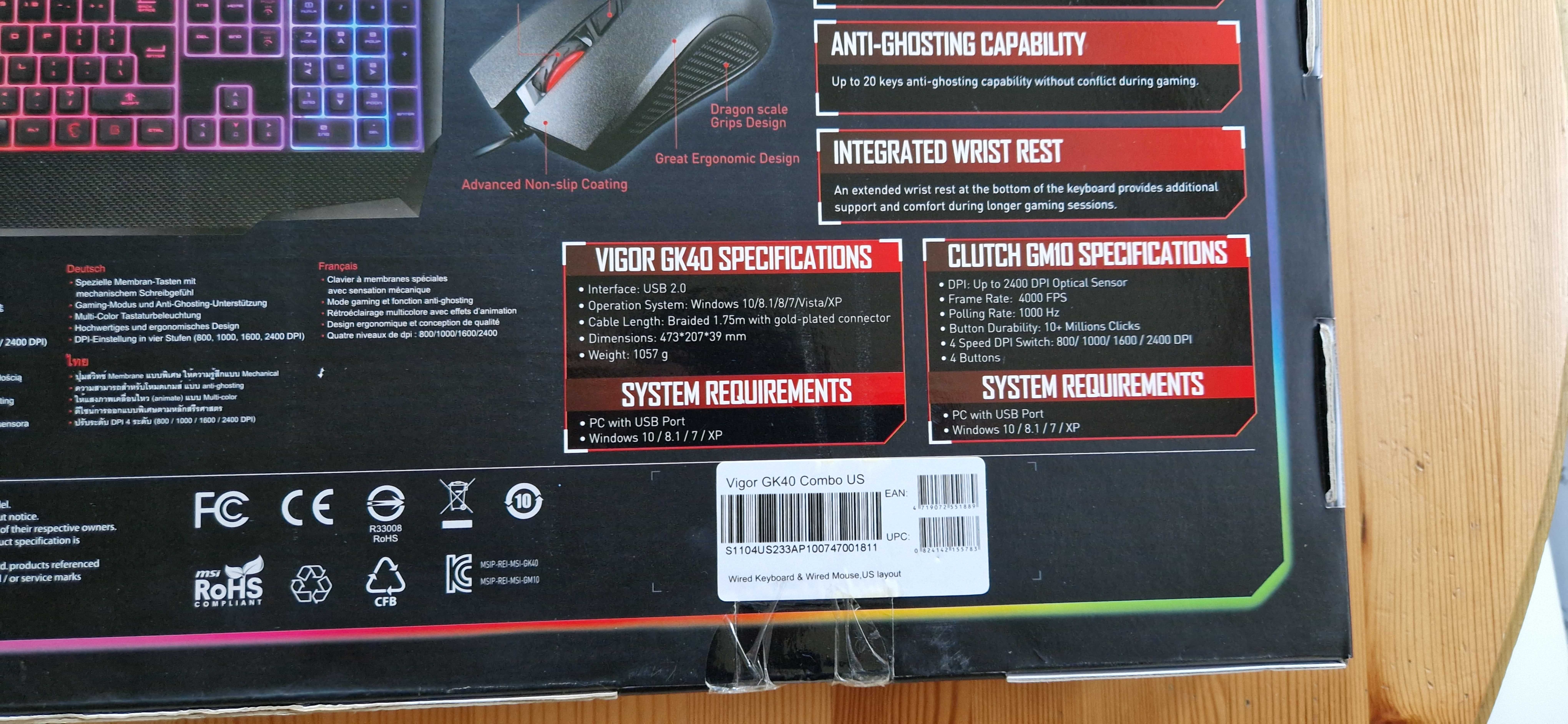 Геймърска клавиатура и мишка MSI VIGOR GK40 Combo/Gaming keyboard