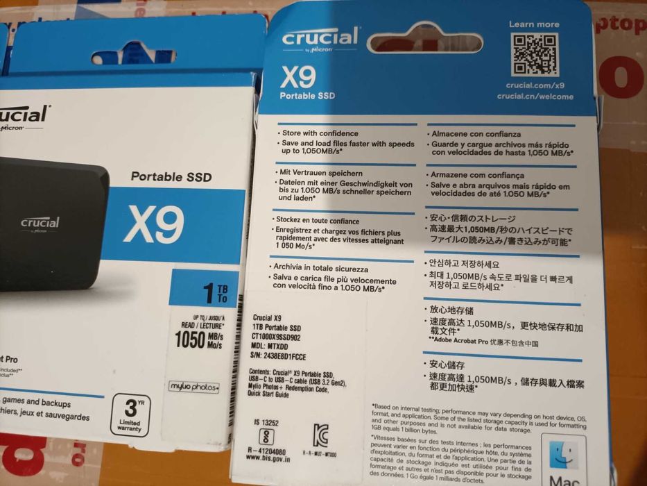 vand ssd extern sigilat crucial x9 1tb sigilat box 1GB/s speed mac win