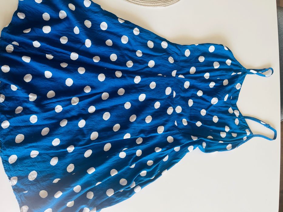 Лятна синя рокля на точки