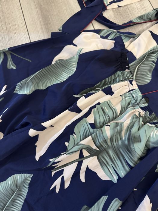 Pijama noua satin frunze bleumarin s36