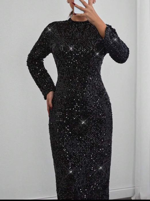 Rochie neagra paiete lunga