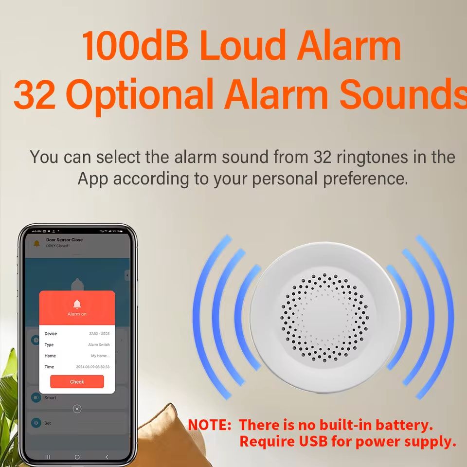 Tuya / Smart Life WiFi сирена за сигурност, 100db високоговорител