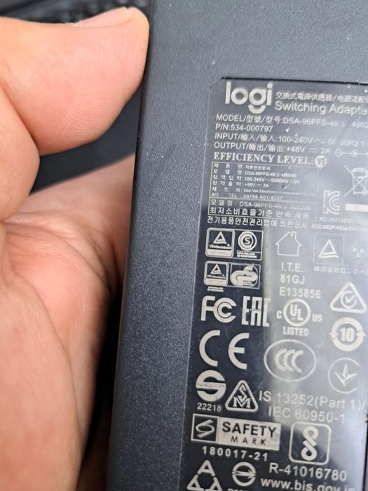 Logitech DSA-96PFB-48 3 480200 AC Adapter 96W for Rally 48V 2A