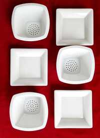 Set 3 vase + 3 farfurioare patratate portelan pt plante suculente mici