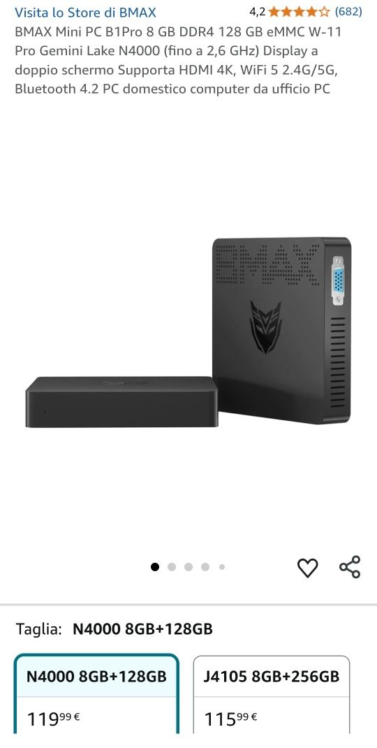BMAX Mini PC B1Pro 8GB DDR4 128GB eMMC W-11 Pro Gemini Lake N4000, NOU