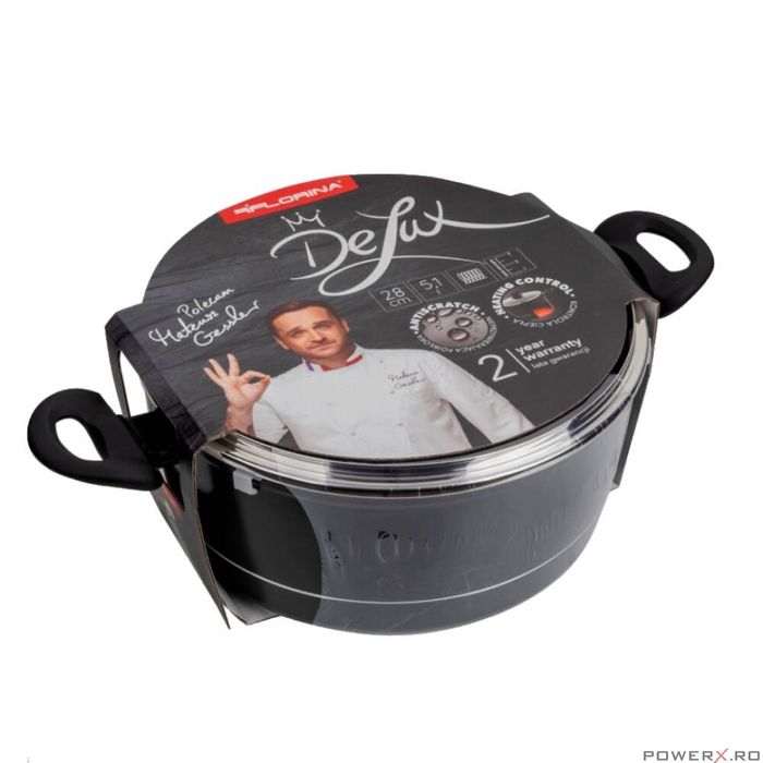 Oala din aluminiu forjat, cu capac, 28cm, 6.5L, invelis antiaderent si