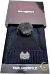 Karl Lagerfeld Paris Black Knit Hat & Scarf Gift Set Crystal Detail
