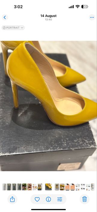 Невероятни лачени обувки на висок ток златисто жълто Mussette