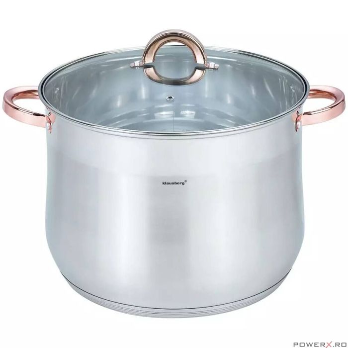 Oala din inox cu capac din sticla, diametru 22 cm, capacitate 7 litri,