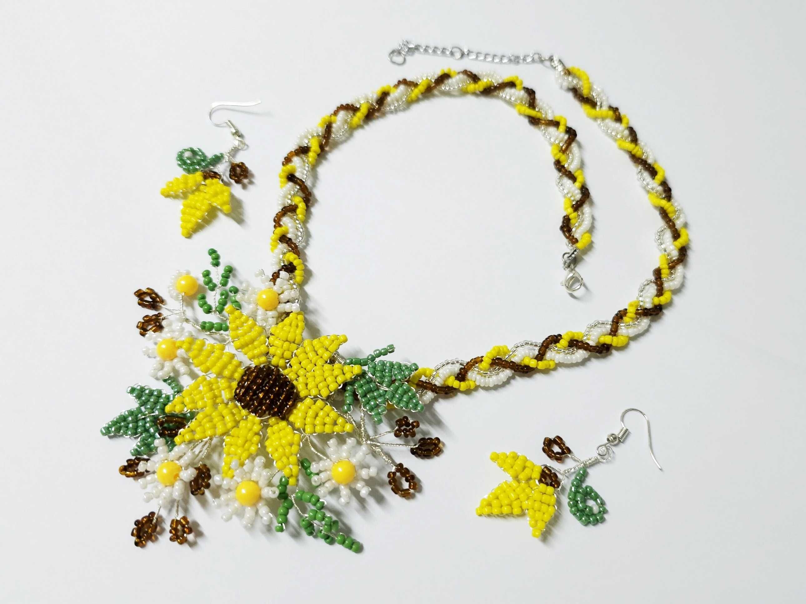 Set galben Floarea soarelui si musetel, colier cercei, handmade unicat