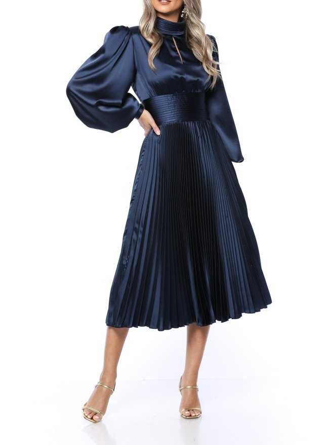 marmuri rochie midi a-line plise perfect silhouette, navy blue
