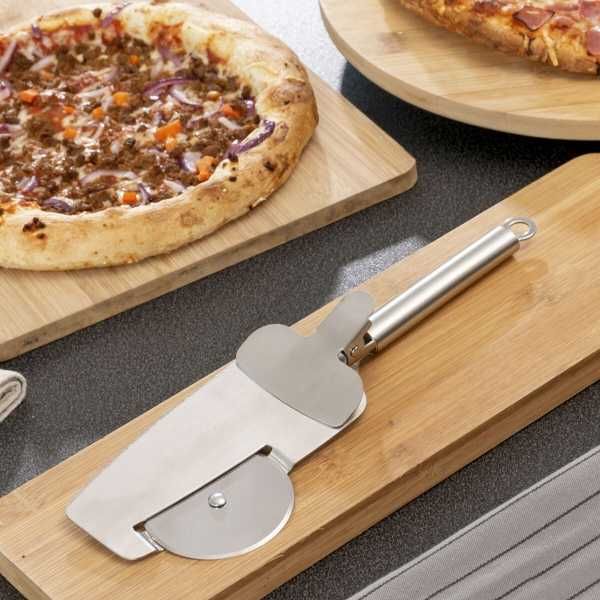 Feliator de pizza 4-in-1 disc de taiere lama zimtata spatula si cleste