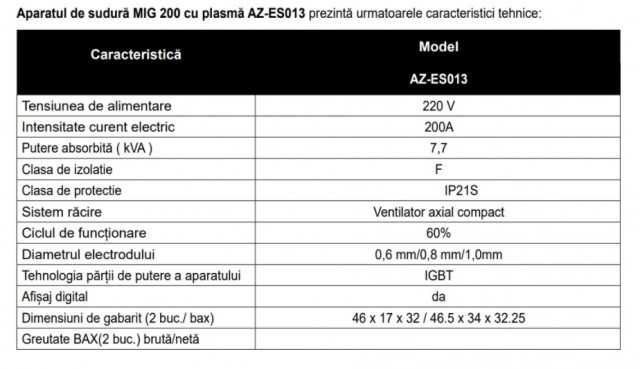 Aparatul de sudura invertor Almaz MIG 200 cu plasma, AZ-ES013 Garantie