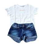 Lot 4-5 ani tricou alb si pantaloni scurti blugi Benetton 157, 104-110