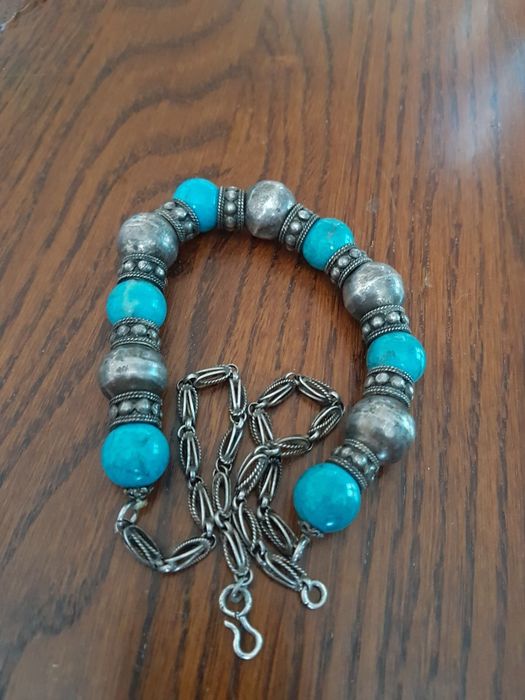 Lant colier dama foarte masiv argint,vintage,pietre turcoaz,exceptie