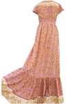 Rochie maxi roz cu flori portocalii – vâscoză, mărime S/M