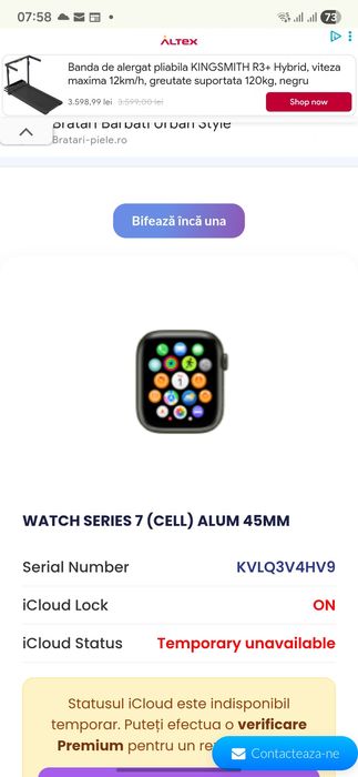Apple watch series 7 ,45 mm celular pentru piese