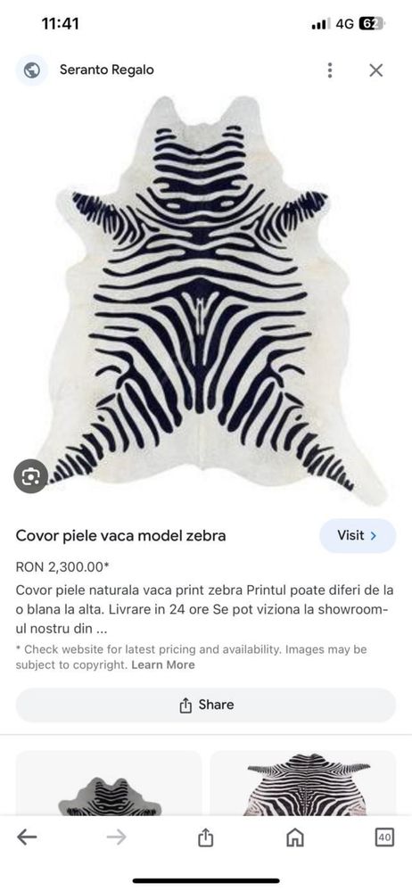 Covor piele vaca - Model ZEBRA