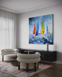 Картина абстрактная холст масло модерн живопись корабли лодки море
