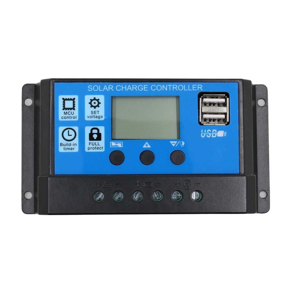 Controler incarcare solara , 30A, 12V/24V, Afisaj LCD, Negru/Albastru