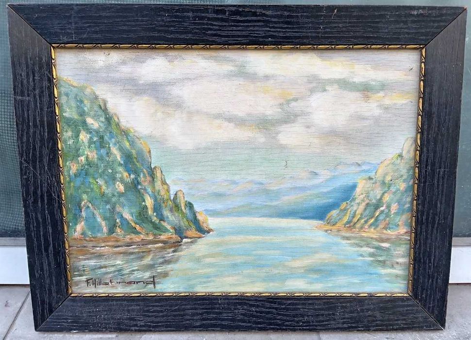 Tablou vechi - cerul oglindit - semnat F. Hillebrand