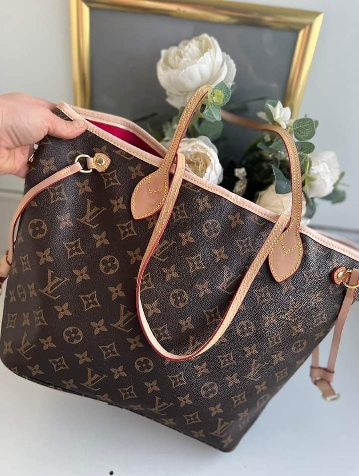 Set Louis Vuitton Neverfull (geanta+curea),saculet,  eticheta