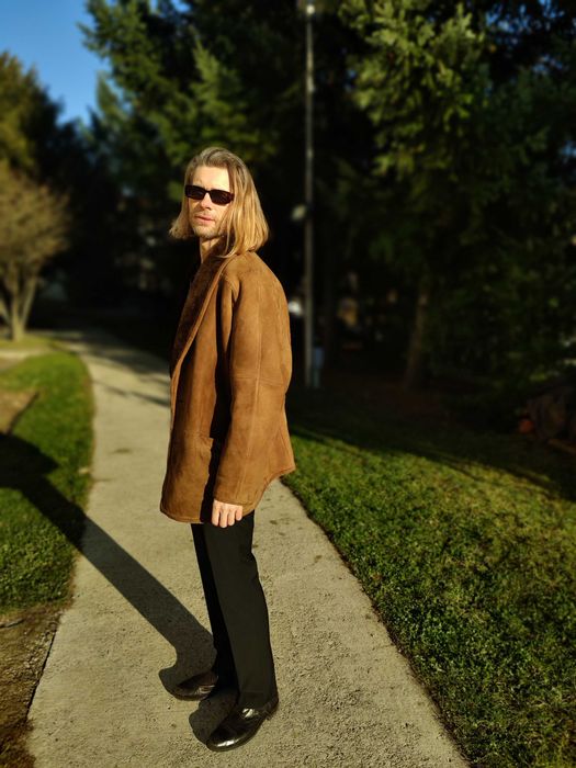 Cojoc barbat piele / blana naturala miel XL 52 NOU Maro   Italy