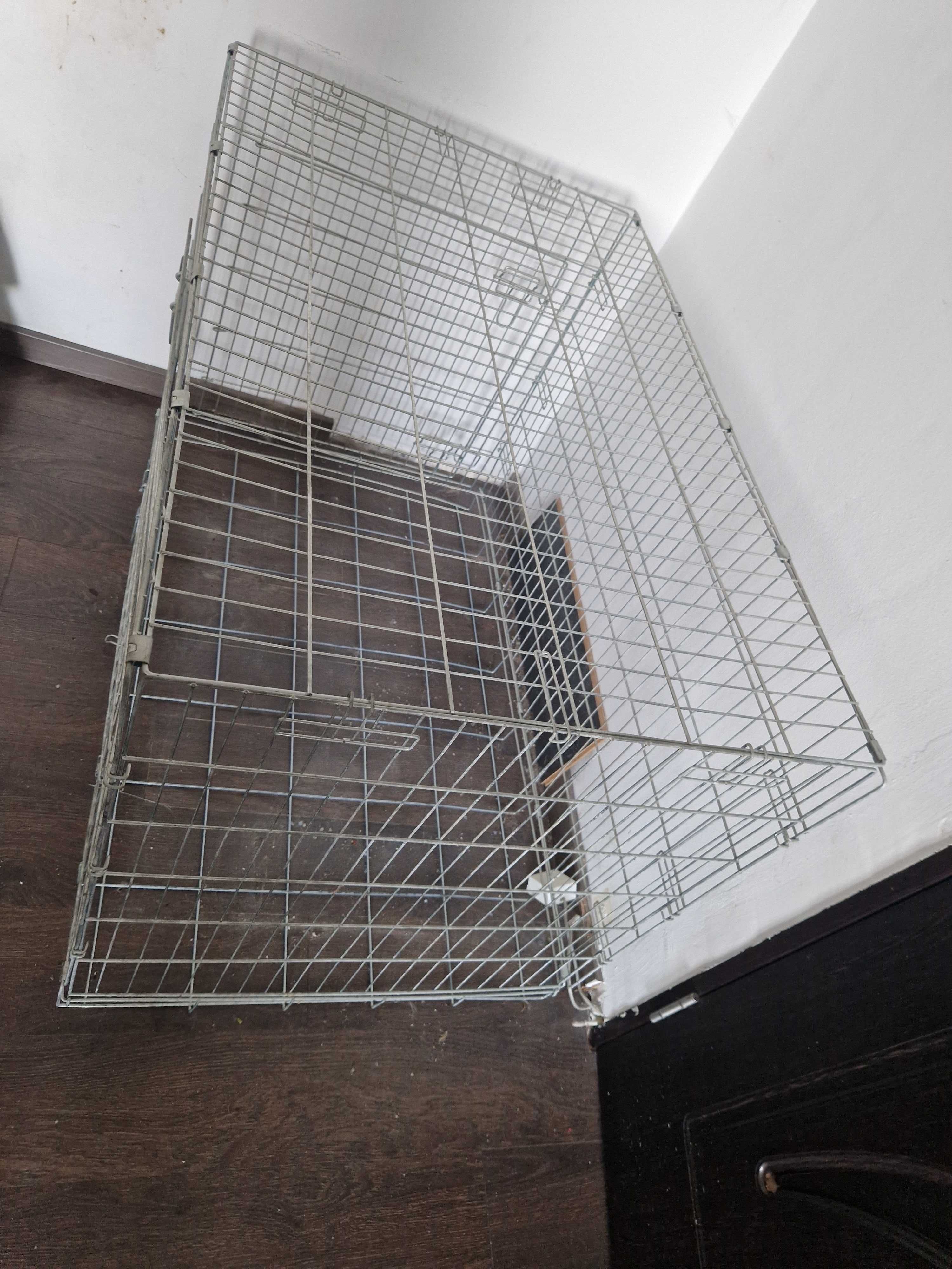 Cuşcă din metal pentru câini, pliabilă, 2 uşi, 109 x 70 x 76 cm