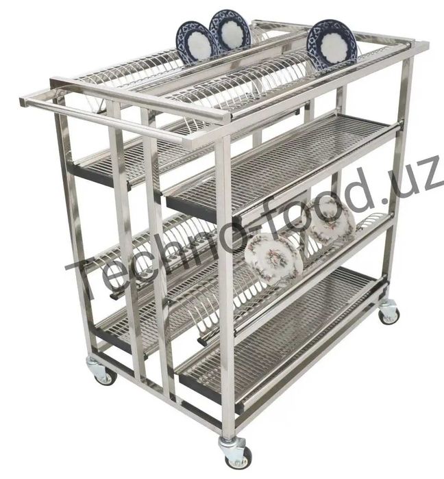 Стеллаж модульный  нерж. для сушки тарелок 2х уровневый на колесах.