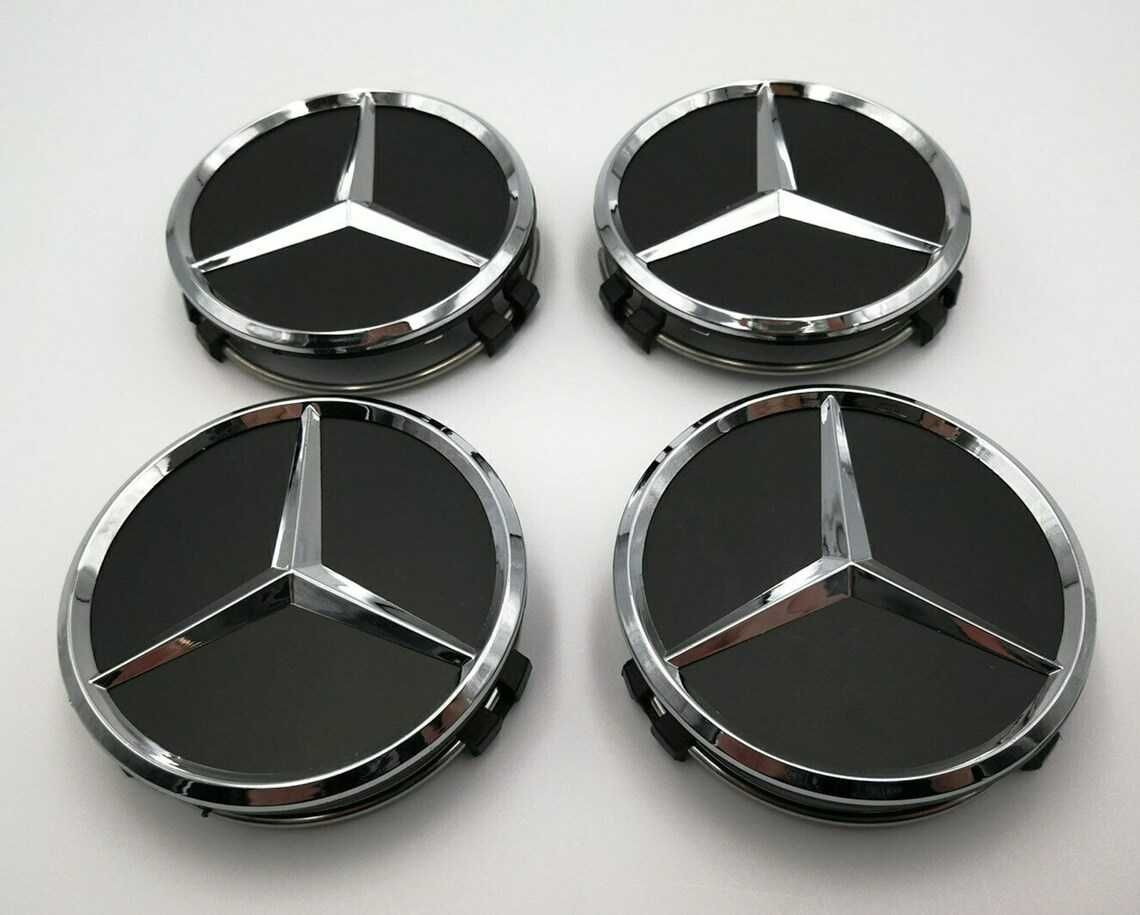 капачки за джанти за мерцедес Mercedes 75мм черни гланц хром 4 броя