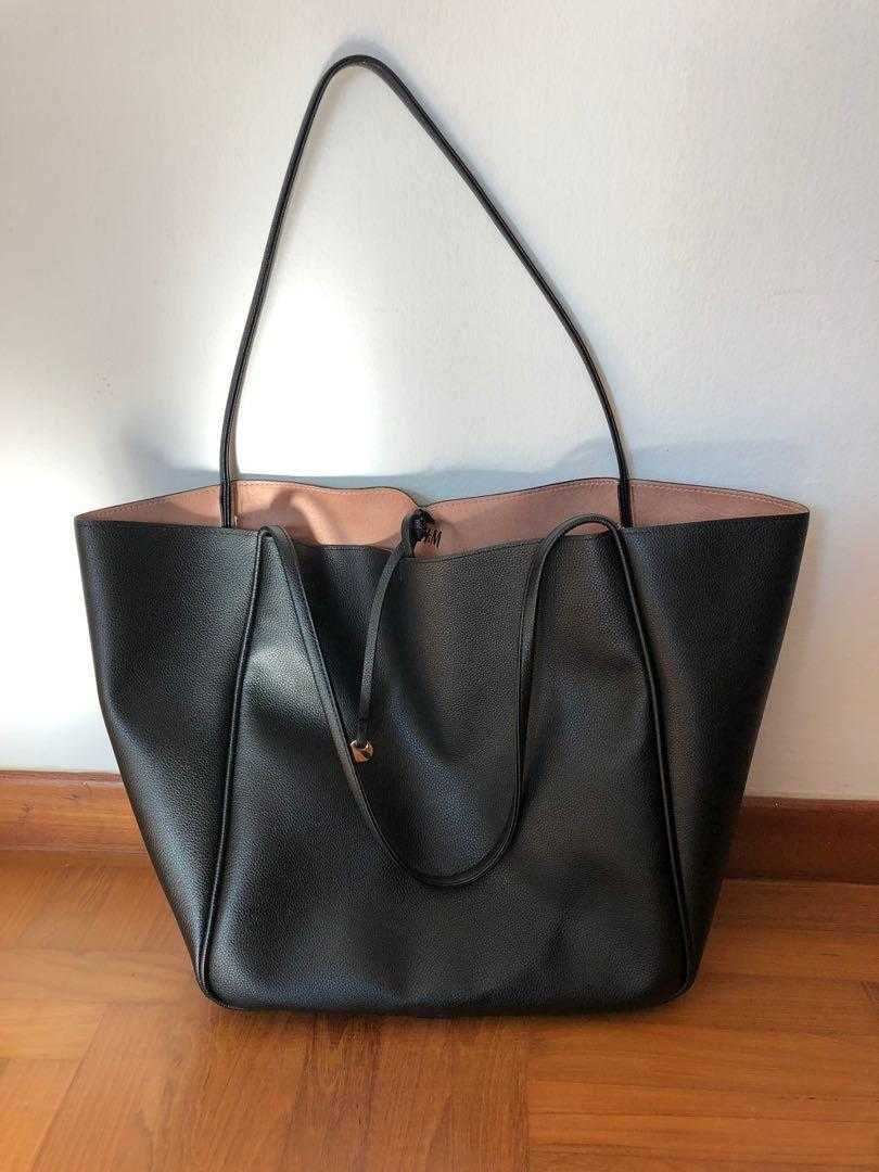 Чанта H&M голяма кожена чанта с дълги дръжки
