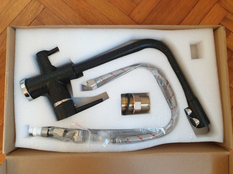 Baterie cu 3 căi pentru chiuvetă, apă rece, apă caldă și apă filtrată