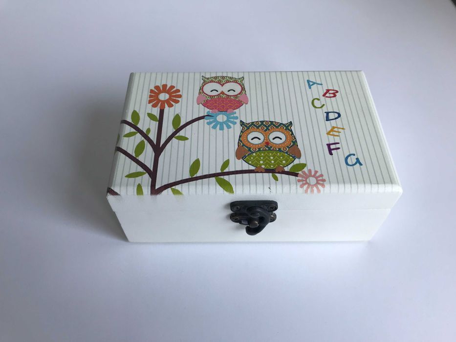 Cutie De Bijuterii Din Lemn cu Desen cu Bufnițe Idee Cadou