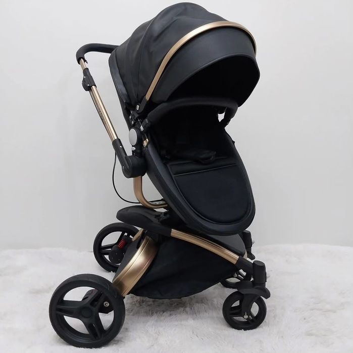 Cărucior 3in1 negru/piele rotire 360